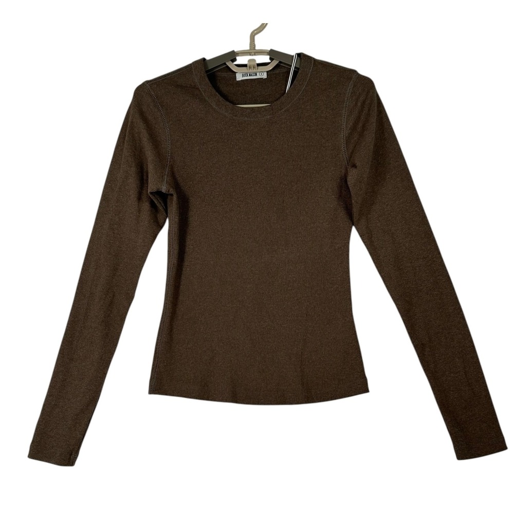 NWT Buck Mason Womens Surplus Rib Long Sleeve Crew Shirt Small Marled Bronze